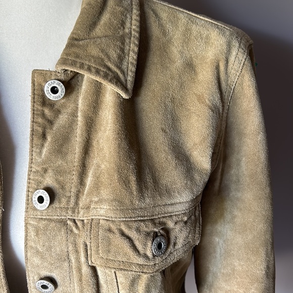 GAP Women’s Vintage Y2K Tan Leather Suede Trucker Jacket - Picture 3 of 7